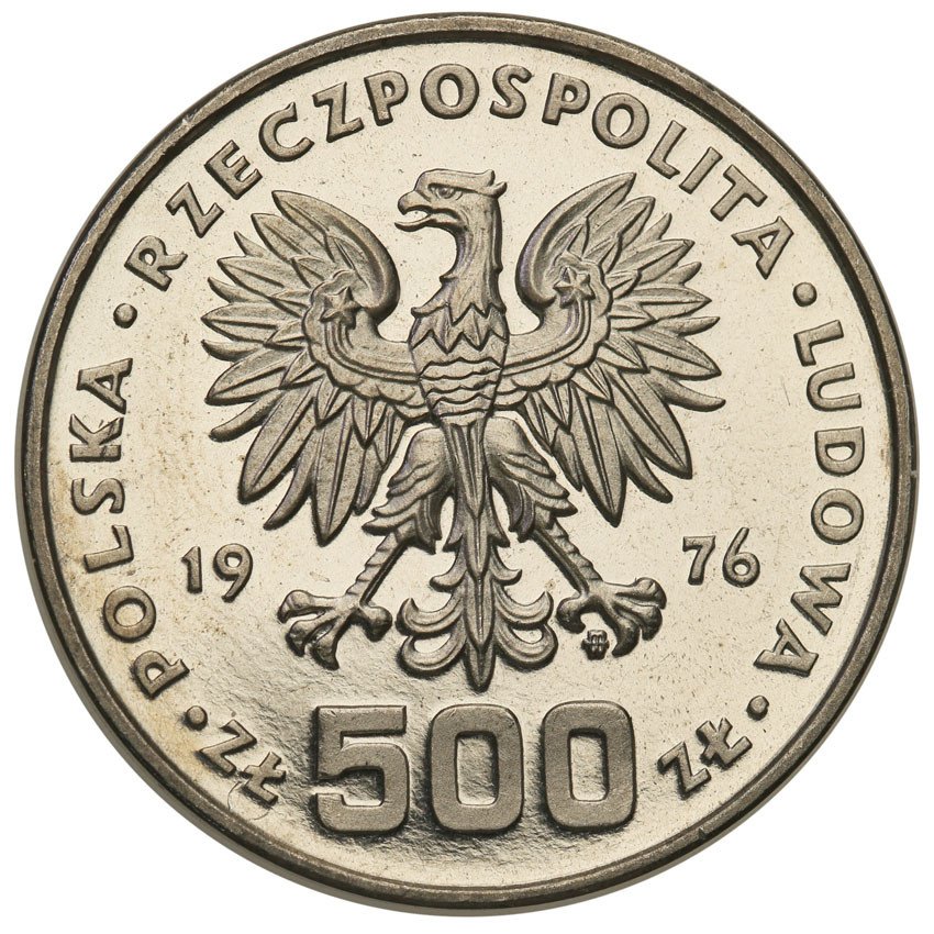 PRL. PRÓBA Nikiel 500 złotych 1976 Pułaski